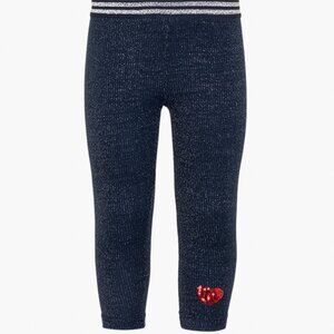Navy Fleece Leggings with Red Heart Patch and Glitter